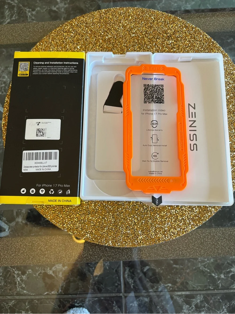Never Break NWT Screen Protector Kit with Orange Installation Frame, 2 pack